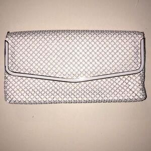 Vintage White Metal Envelope Clutch with Hex Texture